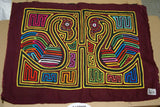 Kuna Indian Folk Art Mola blouse panel from San Blas Islands, Panama. Hand-stitched Applique: Mirror Image Swan Birds 19"x 14" (101A)