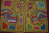 Kuna Indian Folk Art Mola blouse panel from San Blas Islands, Panama. Hand-stitched Applique: Mirror Image Swan Birds 19"x 14" (101A)