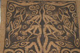Rare Tapa Bark Cloth (Kapa in Hawaii), from Lake Sentani, Irian Jaya, Papua New Guinea. Hand painted by a Tribal Artist with natural pigments: Spiritual Stylized Warrior Weapons, Snakes, Crocodiles, Gecko Motifs & waves 28" x 18" (no 10)