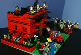 LEGO 10”X10”X9” RED FORT CASTLE INVASION, DETAILED CUSTOM KIT WITH BRIDGE, GARDENS & MOAT & 23 VERY RARE RETIRED MINIFIGURES FROM CASTLE KINGDOMS, DRAGON KNIGHTS, DARK FOREST, BLACK FALCONS ETC… (1013 PCS) KIT 25