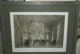 Felix Benoist: PARIS IN ITS SPLENDOR 1861 ORIGINAL ARCHITECTURE ANTIQUE FOLIO CHROMOLITHOGRAPH 19TH CENTURY "HOTEL DE VILLE DE PARIS: “SALLE DU THRONE"  MATTED & FRAMED WALL DÉCOR