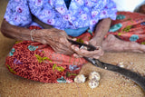 Older Ethnic one of a kind Basket with Incredible Minute Weave, a hand woven betel nut storage Container, including a Sirih Bone & wood Pounder, a Pestle called Pelacok, used to crush the betel nut, from Lombok, Lesser Sunda Islands, Indonesia