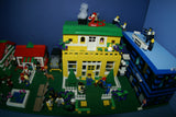 HUGE CUSTOM LEGO SET 32" x 12" x 15": THE ULTIMATE YEAR ROUND CHRISTMAS VILLAGE (2136 PCS) WITH 81 MINIFIGURES & 4 BUILDINGS, POLICE STATION, INDOOR POOL, OFFICES, WAREHOUSE, APTS, CARS, MOTOCYCLES, GARDENS, SANTAS & ACCESSORIES (KIT 27)