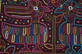 Kuna Indian Folk Art Mola blouse panel from San Blas Island, Panama. Museum Quality Hand stitched Reverse Applique: Mirror Image Crested Birds Intricate Detail, 21.5" x 15" (112A)