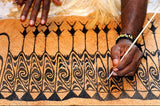 Rare Tapa Bark Cloth (Kapa in Hawaii), from Lake Sentani, Irian Jaya, Papua New Guinea. Hand painted by a Tribal Artist with natural pigments: Spiritual Stylized Shield Motifs & Fish 20" x 13 1/2" (no 23)