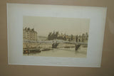 19TH C. PARIS A TRAVERS AGES 1885 ORIGINAL ARCHITECTURE ANTIQUE FOLIO LITHOGRAPH  “HOTEL DE VILLE” 28 JUILLET 1830 by M.F. Hoffbauer, Architect, Engraved by Benoist, Sorieu & Bayalos. MATTED & FRAMED WALL DÉCOR: FRAME HAND PAINTED & SIGNED BY ARTIST