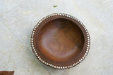 STUNNING 1 OF A KIND HAND CARVED KWILA WOOD MUSEUM MASTERPIECE SAGO PLATTER DISH BOWL WITH MOTHER OF PEARL INSERTS & DELICATE LACY INCISED BORDER BY RENOWNED TRIBAL SCULPTOR TROBRIAND ISLANDS MELANESIA SOUTH PACIFIC 11.5X11.5X3.5 COLLECTOR 2A223