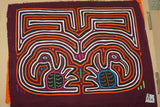 Kuna Indian Cinquo De Mayo Mola blouse panel from San Blas Island, Panama. Detailed Hand stitched Applique Folk Art: Pelican Labyrinth Maze Textile, Cinquo de Mayo Celebration 16" x 13.5" (77A)