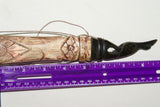 Collector Vintage Timor Ethnic Authentic Tribal Lime Container ( used during Betel Habit), Unique Vintage Hand Carved Buffalo Bone receptacle with Scrimshaw motifs, Hand Carved Wood Lid Stopper of Ibis Bird BN26