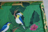 30”x 25” ORIGINAL DETAILED COLORFUL  BALINESE PAINTING ON CANVAS RENOWN UBUD ARTIST RAINFOREST PARADISE WITH FOLIAGE HIBISCUS BIRDS FRAMED IN SIGNED CUSTOM FRAME HANDPAINTED TO MATCH ARTWORK DFBB8 DECORATOR DESIGNER ART COLLECTOR