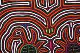Kuna Indian Abstract Mola blouse panel from San Blas Island Panama celebrating Cinquo de mayo. Minute Hand stitched Applique Art: Labyrinth Maze Panel Spoonbill 16.5" x 13.5"  (77B)