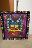 RARE UNIQUE AUTHENTIC COLORFUL FOLK ART PAINTING HILU TRIBE WARRIOR FROM PAPUA NEW GUINEA ARTIST FRAMED IN SIGNED HAND PAINTED FRAME TO MATCH THE ART WITHIN 31” by 27” DFP12 DESIGNER COLLECTOR WALL ART