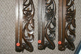 UNIQUE INTRICATELY HAND CARVED ORNATE WOOD HANGER 32” (ROD, RACK) USED TO DISPLAY RARE OR PRECIOUS TEXTILES ON THE WALL, SUPERB BAS RELIEF LACY MOTIFS OF FOLIAGE, VINES & FRUIT COLLECTOR DESIGNER DECORATOR WALL DÉCOR ITEM 380