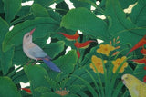 GIGANTIC 44”x 31” ORIGINAL DETAILED COLORFUL BALINESE PAINTING ON CANVAS BY RENOWN UBUD ARTIST RAINFOREST WITH FOLIAGE TROPICAL BIRDS PARROT BIRD OF PARADISE PLANTS HIBISCUS FRAMED IN HAND PAINTED CUSTOM FRAME DFBB9 DESIGNER ARTWORK MASTERPIECE WALL ART