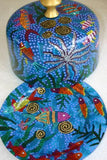 Unique cute Cabin, cabana or Home  Décor: 2 Large Glass Ball Ornament  with Beach Palm Trees Ocean Island Motif delicately Hand painted  & Signed by  Florida artist