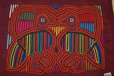 Museum Quality Kuna Indian Folk Art Mola blouse panel from San Blas Islands, Panama. Handstitched Applique: Love Birds Motif Surrounded by Heart 17" x 12.75" (97A)