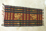 Unique Hand Woven Ceremonial Hinggi Sumba Songket Ikat Textile (33" x 13") with symbolic animal motifs & geometrics. Tapestry Made with Hand spun Cotton, Dyed with Natural Pigments ITEM SR59 Colorful golden yellow, rust red, green & blue