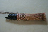 Collector Vintage Timor Ethnic Authentic Tribal Lime Container (used during Betel Habit), Unique Vintage Hand Carved Buffalo Bone receptacle with Scrimshaw motifs, Hand Carved Wood Lid Stopper of Tortoise or Turtle BN30
