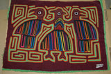 1980's Kuna Indian Abstract Mola blouse panel from San Blas Island, Panama. Hand stitched  Applique Folk Art: Native Catching Herons 17.25" x  13" (134A)