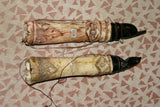 Timor Ethnic Tribal Lime Container ( used during Betel Habit), Unique Vintage Hand Carved Buffalo Bone receptacles: Choice between 2 pieces with Scrimshaw bone motifs, and hand Carved ebony Turtle stopper BN14
