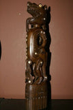 Rare Hand Carved Wood & Mother of Pearl Chief Power staff, magic amulet: Dragon sticking his tongue to intimidate & scare evil spirits, Trobriand Islands, Massim Culture, Kula Ring, South Pacific (1A1)