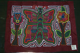 Kuna Indian Traditional Mola blouse panel from San Blas Islands, Panama. Hand stitched Folk Art Applique: Butterfly & Flowers with Maze Background  15" x 11" (8B)