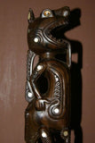 Rare Hand Carved Wood & Mother of Pearl Chief Power staff, magic amulet: Dragon sticking his tongue to intimidate & scare evil spirits, Trobriand Islands, Massim Culture, Kula Ring, South Pacific (1A1)