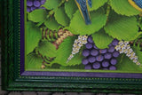 GIGANTIC 31”x 25” ORIGINAL DETAILED COLORFUL  BALINESE PAINTING ON CANVAS BY RENOWN UBUD ARTIST RAINFOREST PARADISE WITH FOLIAGE BIRDS FRUIT FRAMED IN CUSTOM FRAME HAND PAINTED TO MATCH DFBB40 DESIGNER DECORATOR WALL DÉCOR COLLECTOR ARTWORK MASTERPIECE