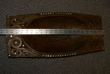 21"x9.5"x 4” STUNNING 1 OF A KIND HAND CARVED KWILA WOOD MUSEUM MASTERPIECE SAGO PLATTER DISH BOWL WITH ROUND  MOTHER OF PEARL INSERTS & DELICATE LACY INCISED BORDERS BY RENOWNED TRIBAL SCULPTOR TROBRIAND ISLANDS MELANESIA SOUTH PACIFIC COLLECTOR 2A108