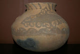 Rare 1980's Vintage Collectible Primitive Hand Crafted Vermasse Terracotta Pottery, Vessel from East Timor Island, Indonesia: Motifs of man & gecko colored with natural earthtone Pigments 7.5" x 9.5" (28.5" Diameter) P36