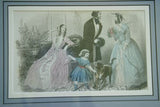 ANTIQUE ORIGINAL VICTORIAN COLORED FASHION PRINT FROM JOURNAL DES DEMOISELLES 1870 FRENCH LITHO PARIS PROFESSIONALLY X3 MATTED AND FRAMED COLLECTIBLE FASHIONS DFPO41B