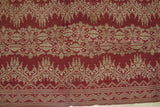Old Burgundy Red Damask Embroidery Brocade Songket Sarung Textile Royal Sash Runner with Metallic Gold Threads belonging to Balinese Nobility royalty Hand woven with Handspun Silk in a beautiful pattern from Negara, Bali  32.5"x12" (SG48) 80yrs