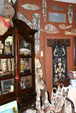 UNIQUE INTRICATELY HAND CARVED ORNATE WOOD HANGER 30” (ROD, RACK) USED TO DISPLAY RARE OR PRECIOUS TEXTILES ON THE WALL, SUPERB BAS RELIEF LACY MOTIFS OF FOLIAGE, VINES & KOI  FISH COLLECTOR DESIGNER DECORATOR WALL DÉCOR ITEM 357