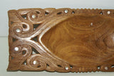 STUNNING 1 OF A KIND HAND CARVED KWILA WOOD MUSEUM MASTERPIECE SAGO PLATTER DISH BOWL WITH MOTHER OF PEARL INSERTS & DELICATE LACY INCISED BORDER BY RENOWNED TRIBAL SCULPTOR TROBRIAND ISLANDS MELANESIA SOUTH PACIFIC OCEANIA 12"X 4.75 X 2”” COLLECTOR 2A7