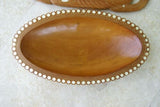 2 UNIQUE STUNNING KWILA WOOD MUSEUM MASTERPIECES WITH MOTHER OF PEARL INSERTS SAGO PLATTERS DISH BOWL BOTH DELICATELY CARVED BY RENOWNED TRIBAL SCULPTOR FROM  REMOTE TROBRIAND ISLANDS MELANESIA SOUTH PACIFIC  OCEANIA COLLECTOR DESIGNER 2A257 & 2A55A