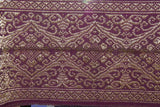 Old Ceremonial Balinese Textile Hand woven Burgundy Brocade Damask Songket Setagen Sabuk Dowry Belt with Metallic Gold Threads 58" x 6.5" (SG52) Collected in Klunkung Regency, Bali & belonging to Nobility royalty