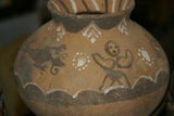 Rare 1980's Vintage Collectible Primitive Hand Crafted Vermasse Terracotta Pottery, Vessel from East Timor Island, Indonesia: Raised Relief Decorative Motifs of man & gecko colored with natural earthtone Pigments 7" x 9" (25.5" Diameter) P20