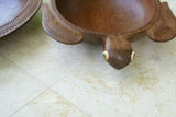 2 HUGE STUNNING HAND CARVED ROSEWOOD SAGO PLATTER DISH BOWLS, 1 OVAL SHAPE & OTHER A MARINE TURTLE  WITH DELICATELY INCISED BORDERS ON FINS AND TAIL CREATED BY RENOWNED TRIBAL SCULPTOR TROBRIAND ISLANDS MELANESIA SOUTH PACIFIC COLLECTOR 2A16 & 2A212