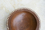 STUNNING 1 OF A KIND HAND CARVED KWILA WOOD MUSEUM MASTERPIECE SAGO PLATTER DISH BOWL WITH MOTHER OF PEARL INSERTS & DELICATE LACY INCISED BORDER BY RENOWNED TRIBAL SCULPTOR 11X11X3.5 TROBRIAND ISLANDS MELANESIA SOUTH PACIFIC DESIGNER COLLECTOR 2A31