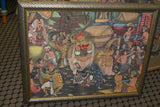 TRADITIONAL BALINESE MINIATURE INK PAINTING BY KNOWN PENGOSEKAN ARTIST TOPENG MASK MONKEY DANCE UBUD ART WITH MINUTE INTENSE DETAIL PROFESSIONALLY FRAMED IN HAND PAINTED FRAME WITH 3 MATS, DFBT17 BALI ART DESIGNER DECORATOR COLLECTOR WALL DECOR