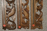UNIQUE INTRICATELY HAND CARVED ORNATE WOOD HANGER 30” (ROD, RACK) USED TO DISPLAY RARE OR PRECIOUS TEXTILES ON THE WALL, SUPERB BAS RELIEF LACY MOTIFS OF FOLIAGE, VINES & KOI  FISH COLLECTOR DESIGNER DECORATOR WALL DÉCOR ITEM 357