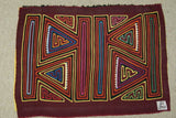 1990's Kuna Indian  Art Mola Blouse Panel from San Blas Islands, Panama. Hand stitched Reverse Applique: Geometric Abstract Hatchet Tool Axe (29B)