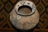 Rare 1980's Vintage Collectible Primitive Hand Crafted Vermasse Terracotta Pottery, Vessel from East Timor Island, Indonesia: 3D Raised Relief Decorative Geometric & Ancestor Motifs, colored with natural earthtone pigments 7" x 9" (26" Diameter) P9