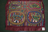 Kuna Indian Abstract Mola Textile blouse panel Applique Art, from San Blas Islands Panama. Hand Stitched with Tiny Stitches: Parrots & Coconut Palms Size: 15" x 13" (55A)