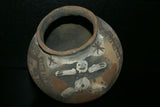 Rare 1980's Vintage Collectible Primitive Hand Crafted Vermasse Terracotta Pottery, Vessel from East Timor Island, Indonesia: 3D Raised Relief Decorative Geometric & Ancestor Motifs, colored with natural earthtone pigments 8" x 7" (22.5" Diameter) P25