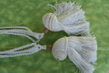 2 Pairs of very large Banded Tun Tonna Sulcosa Seashell Tassels, Pulls, Oceanic Art, South Pacific Home Decor Accent, Handcrafted Unique perfect for Designer Decorator Shell Collector Beach Lover Vacation Feel Pool Cabana