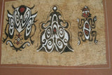 CUSTOM FRAMED Rare Tapa Kapa Bark Cloth (Called Kapa in Hawaii), from Lake Sentani, Irian Jaya, Papua New Guinea. Hand painted with natural pigments by a Tribal Artist: Abstract Geometric Stylized Insect Motifs  28" x 22" (DFBA4)