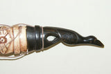 Collector Vintage Timor Ethnic Authentic Tribal Lime Container ( used during Betel Habit), Unique Vintage Hand Carved Buffalo Bone receptacle with Scrimshaw motifs, Hand Carved Wood Lid Stopper of Ibis Bird BN26