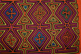 Kuna Indian Colorful Abstract Art Mola Blouse Panel. Superb Hand-stitched Reverse Applique from San Blas Islands, Panama:  Colorful   Geometric Sand Timer or Bow Tie Motifs, 17" x 15"  (63B)