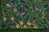 GIGANTIC 43”x 31”  ORIGINAL DETAILED COLORFUL BALINESE PAINTING ON CANVAS SIGNED BY RENOWN UBUD ARTIST RAINFOREST PARADISE WITH FOLIAGE FLOWERS HIBISCUS PARROTS  BIRDS FRAMED IN SIGNED CUSTOM FRAME HANDPAINTED TO MATCH  ARTWORK DFBB19 DESIGNER ART